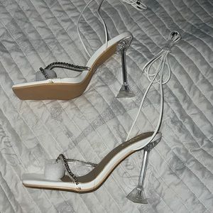 Romantic lace up clear square heels